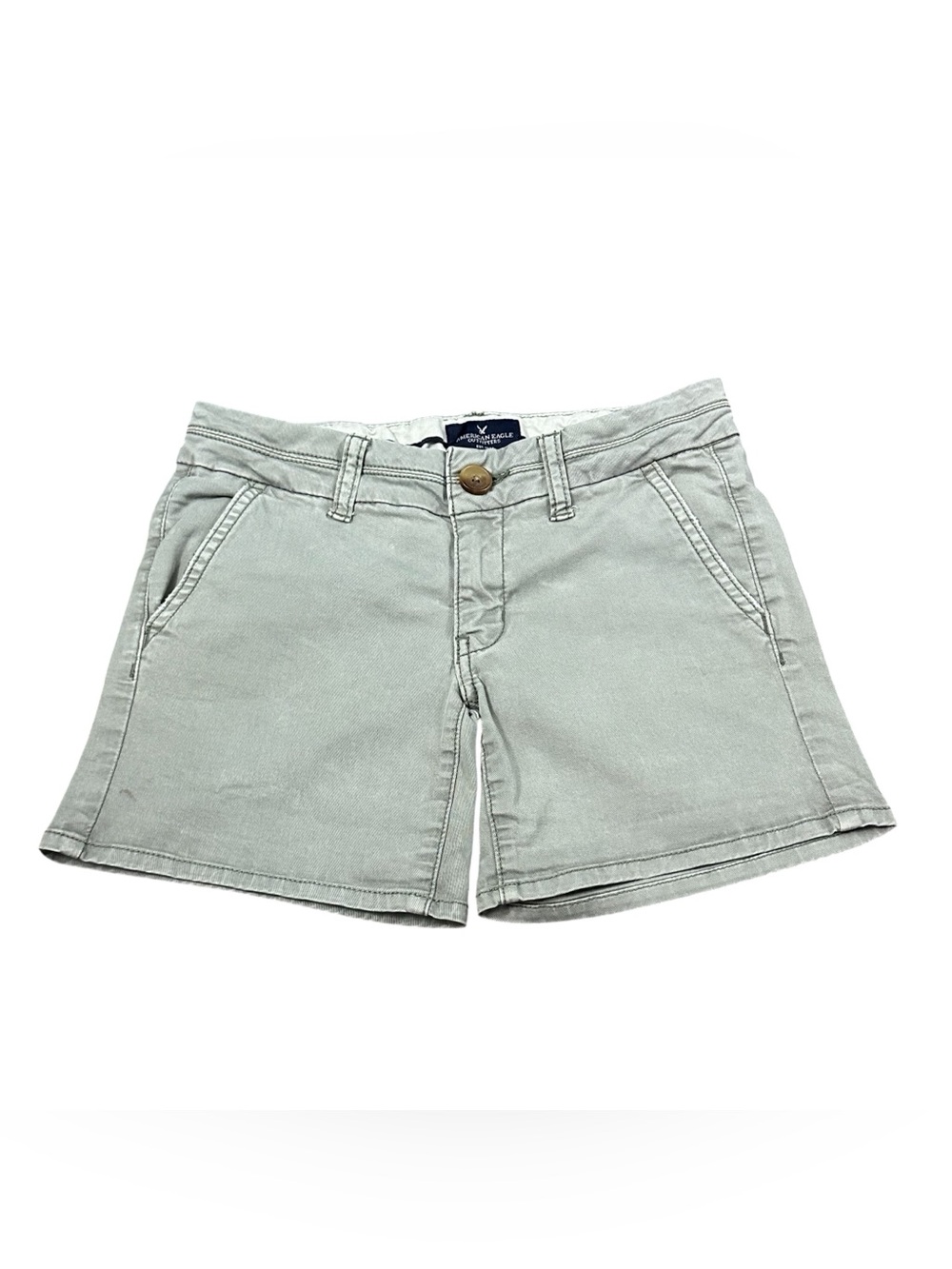 American Eagle Women’s 00 Stretch Chino Shorts Green Midi Mid Rise AEO